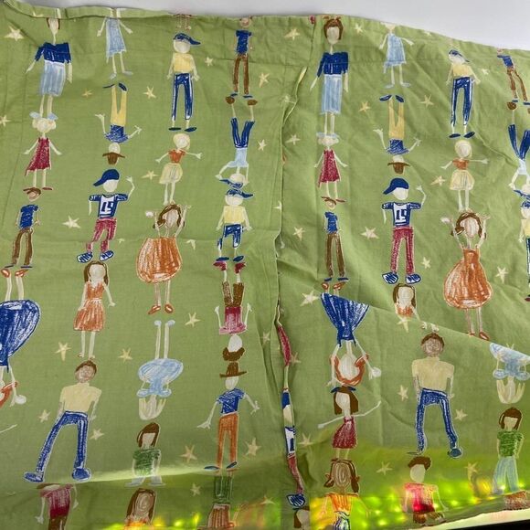 Pottery Barn Kids Drawing People green cotton Two Pillow Shams - Picture 5 of 6